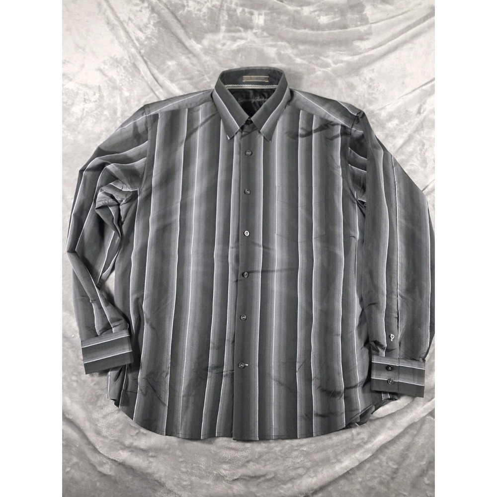 Tommy Bahama Silk Button Up shirt Mens Large Black/Gray Casual Dress